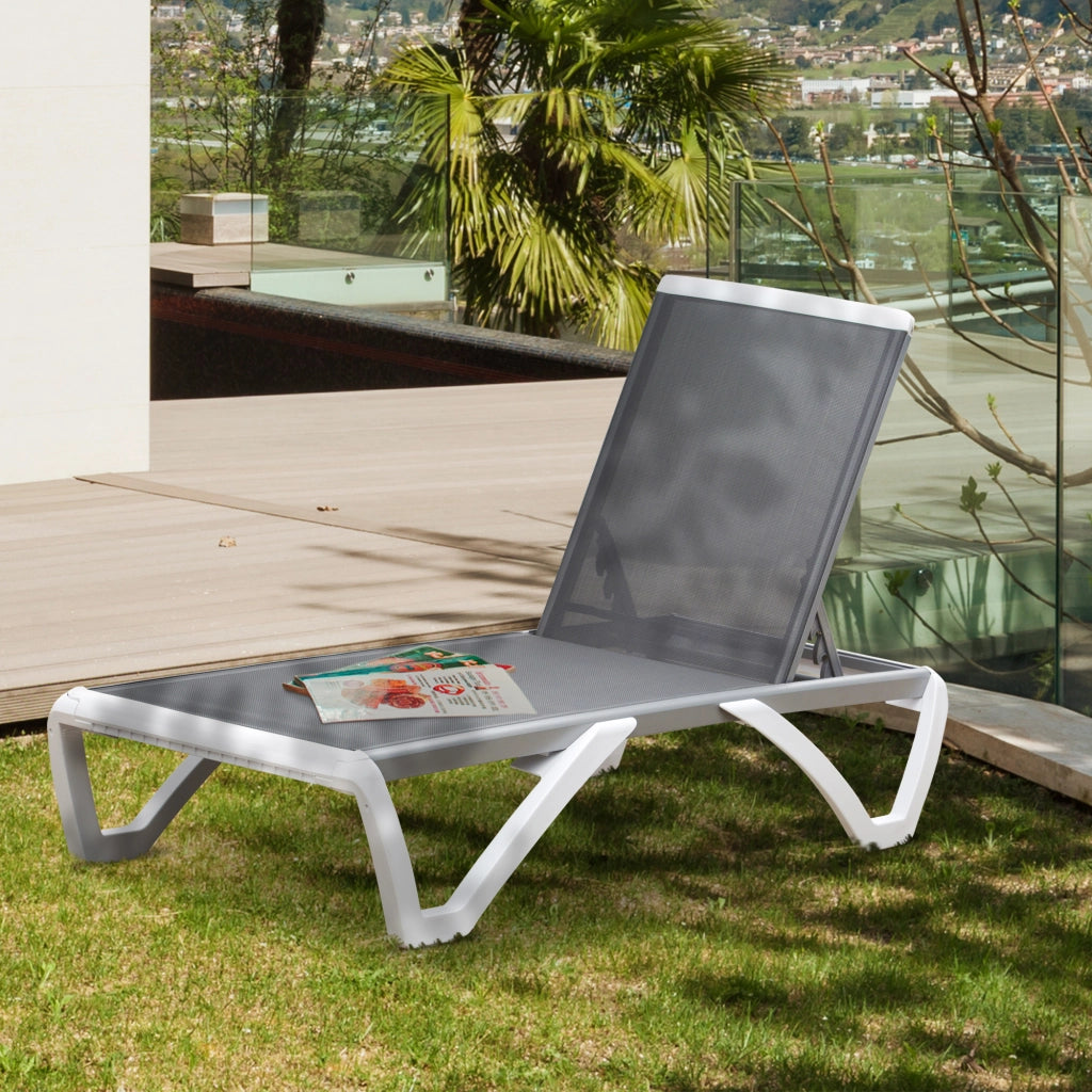 Lettino Prendisole Reclinabile con Rotelle ¨C Xylo ¨C Grigio e Bianco 195x67.5x33 cm