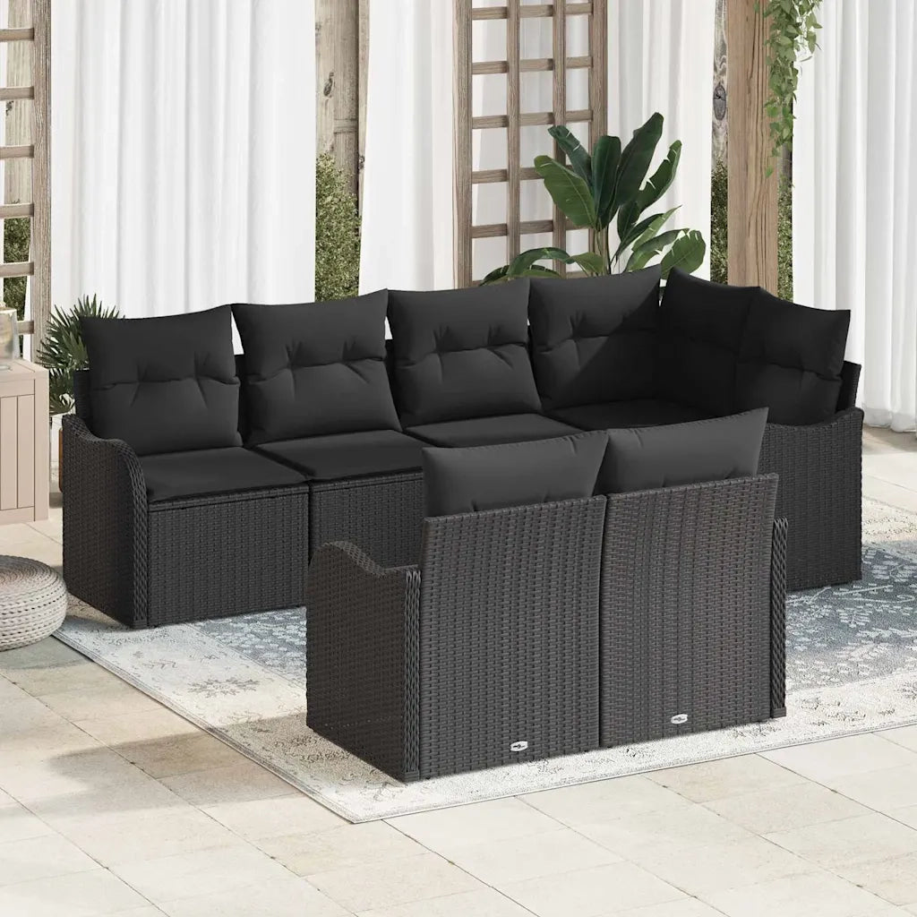 Set Divano da Giardino Nero polyrattan