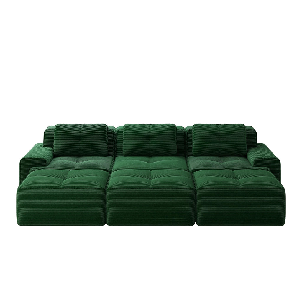 Divano Angolare Modulare 3 Posti con Pouf ¨C Xylo ¨C Verde, Tessuto a Coste, con Funzione Letto