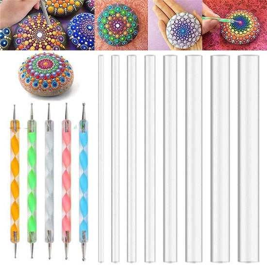 Strumenti per puntellare - 13 pezzi di pennelli per mandala - stecchi acrilici - pennarelli per arte - strumenti per DIY per disegnare su pietra - punta doppia 3-15 mm - attrezzo per disegno