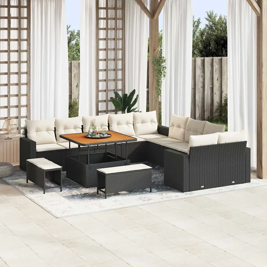 Set Divano da Giardino 17 pcs Nero e Crema polyrattan 3363615