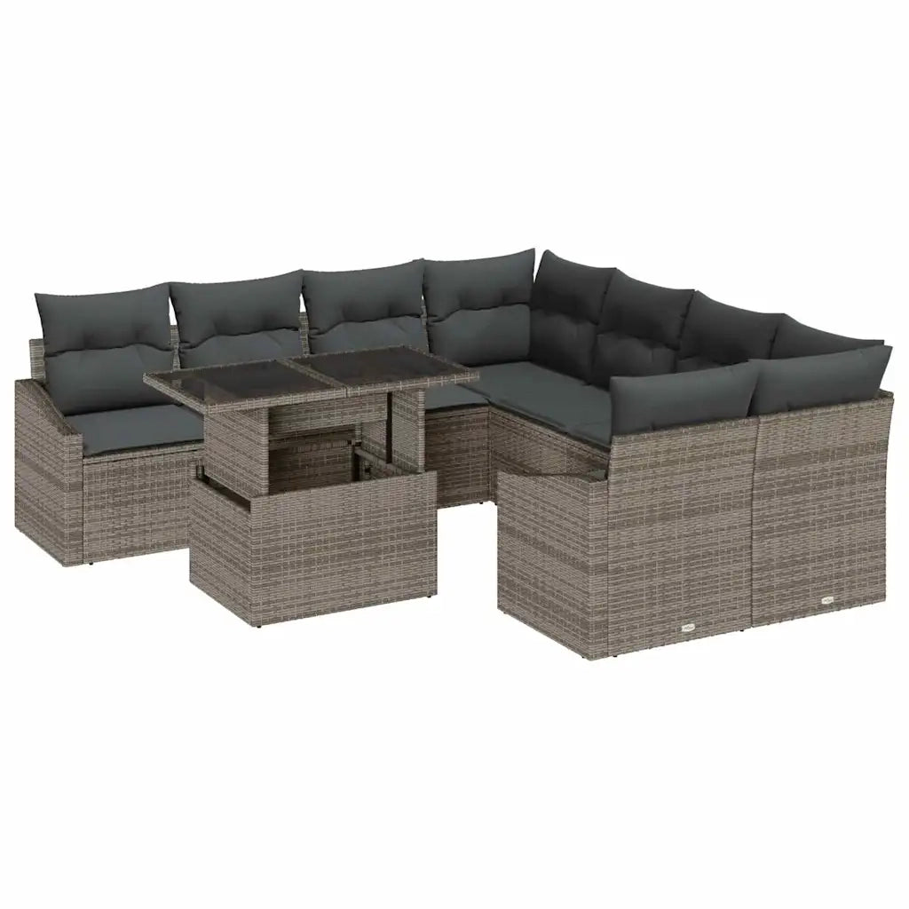 Set Divano da Giardino con cuscino 9 pcs Grigio polyrattan 3348975