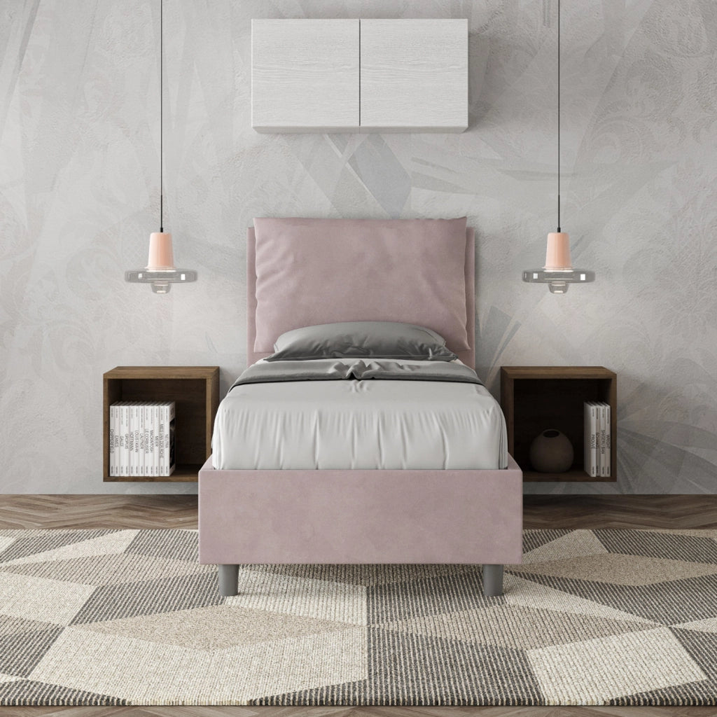 BS COM Letto singolo contenitore imbottito 90x200 microfibra glicine