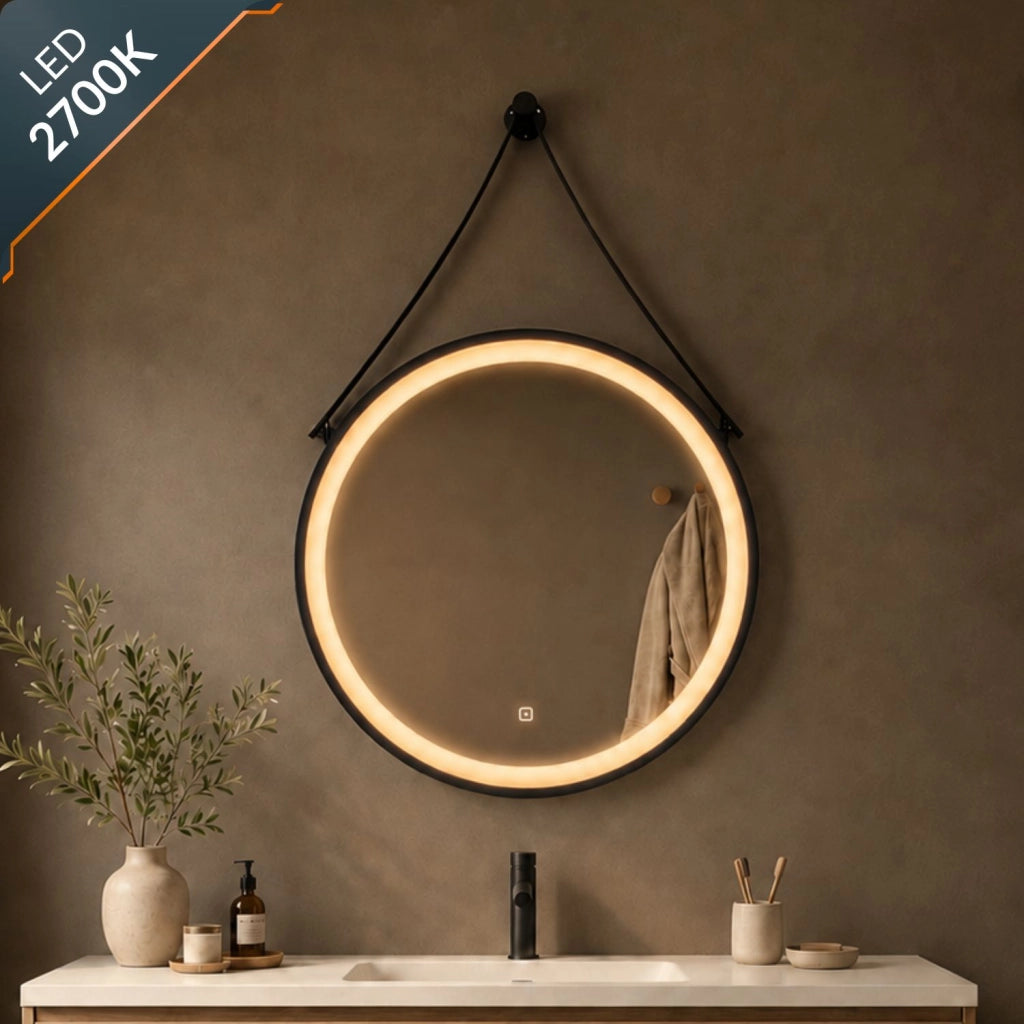 Specchio per ambienti bagni e zone benessere tondo retroilluminato led con interruttore touch *** misura Ø80, tonali...