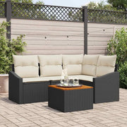 Set Divano da Giardino 5 pcs Nero e Crema polyrattan