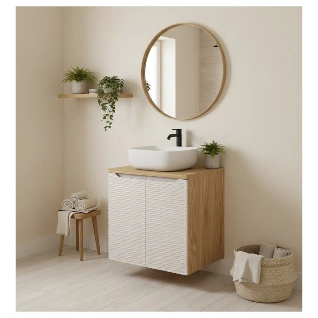 Mobile sotto lavabo YOKA – Beige e quercia chiara 60 cm