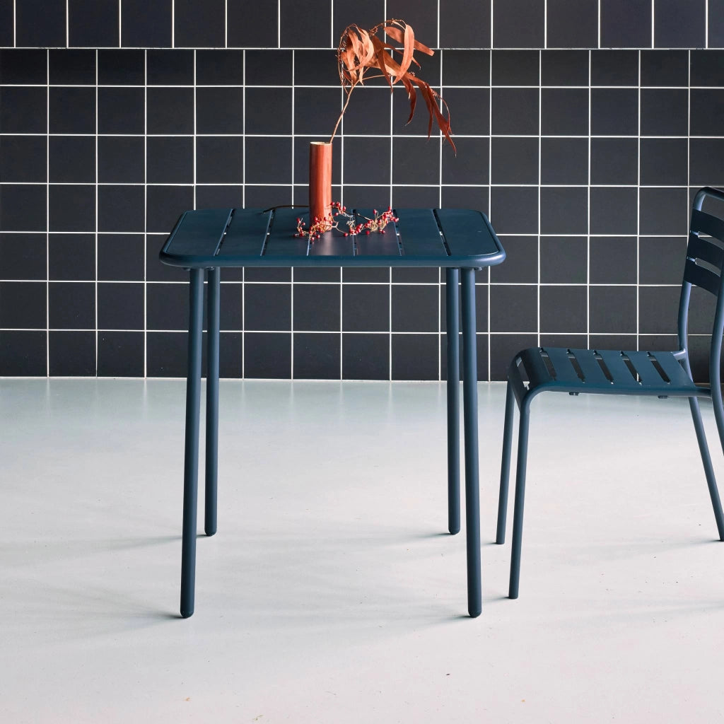 Tavolo da giardino in metallo 2 posti, 70cm, blu navy