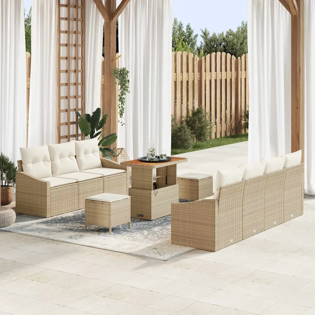 Set Divano da Giardino con cuscino 10 pcs Beige polyrattan 3362621