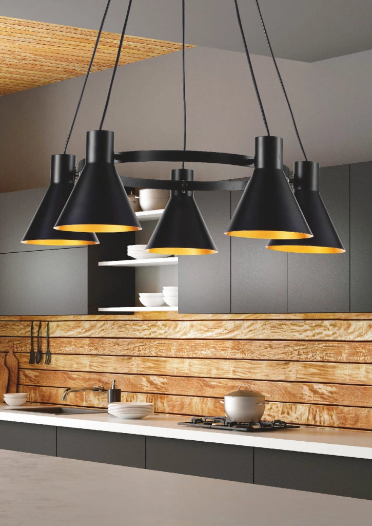 Lampadario Candellux More 35-71163 5xE27 nero oro metallo