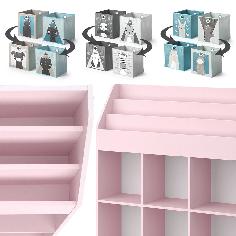 Vicco Libreria bambini rosa 107.2 x 114.2 cm con 6 scatole pieghevoli (grigie)
