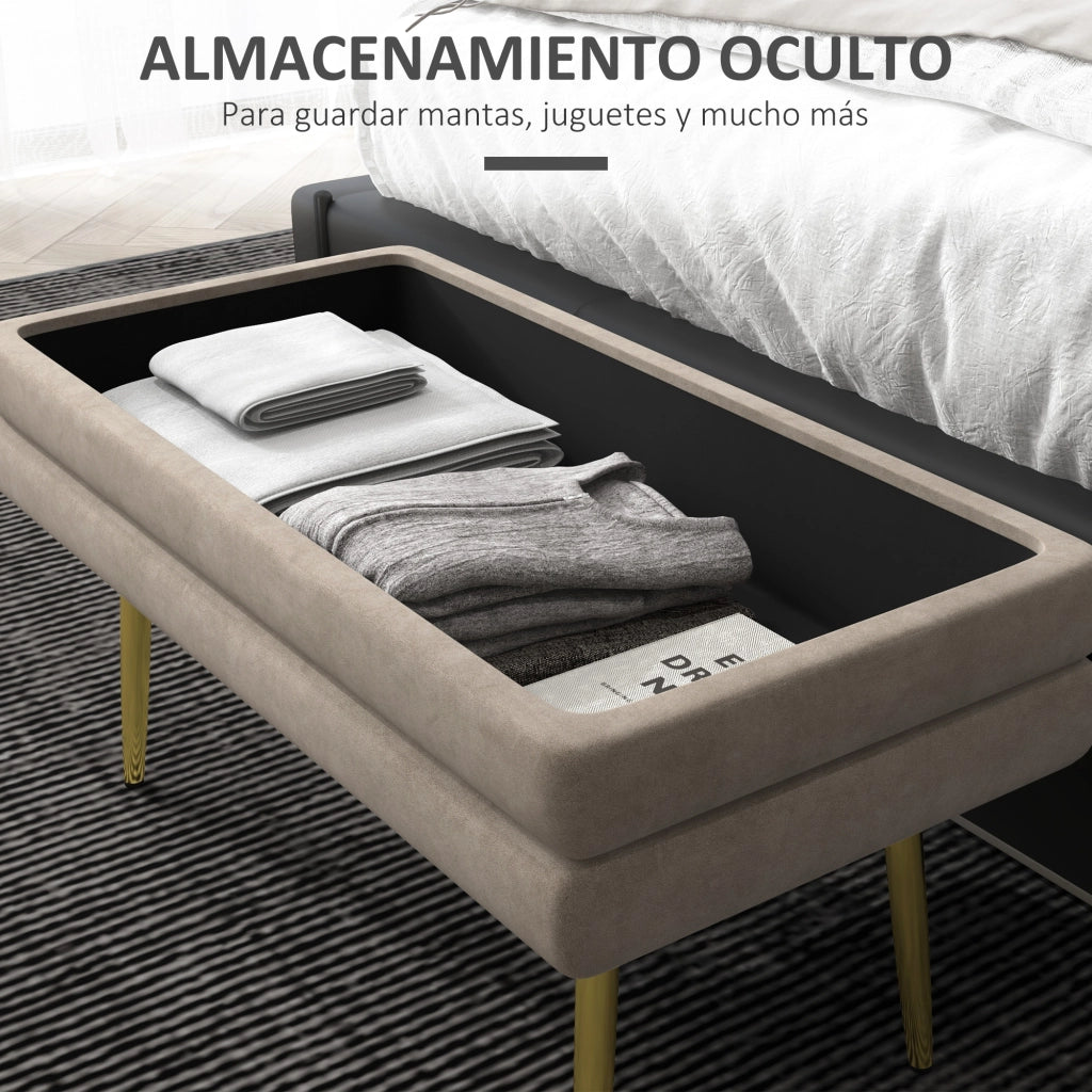 Pouf con contenitore ¨C Minimal ¨C beige velluto 79.5x37.5x43 cm