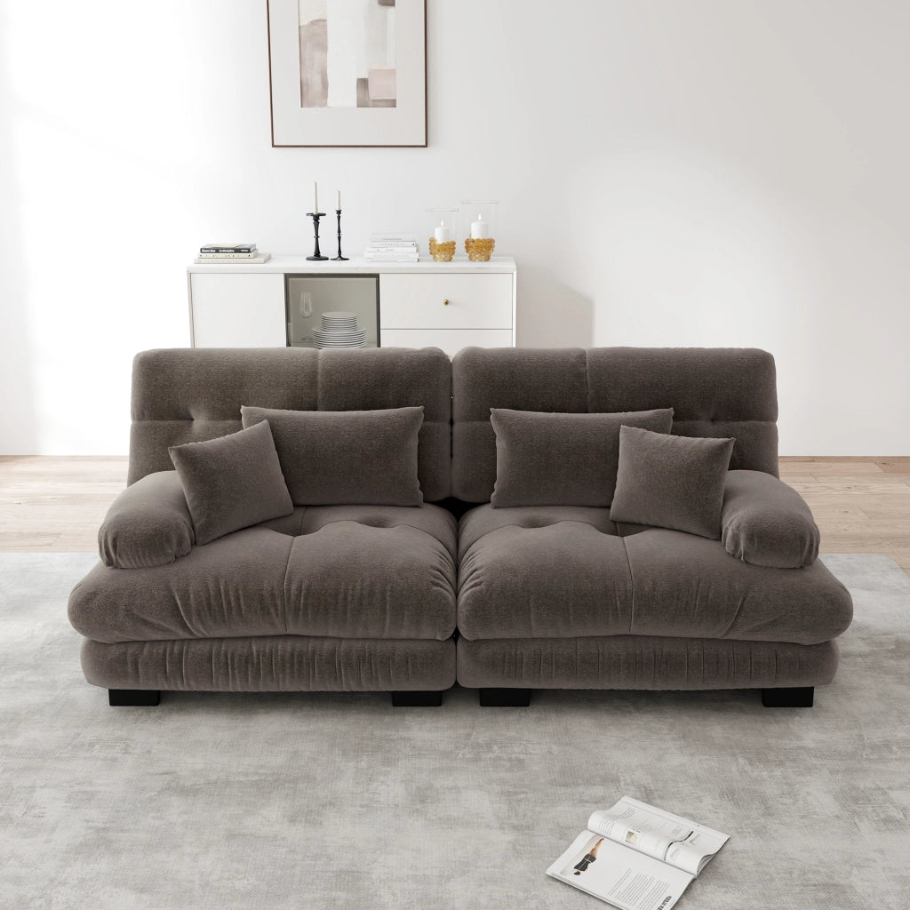 Divano Angolare Chenille ¨C Xylo ¨C Marrone, Cuscini, Braccioli, Legno Massello