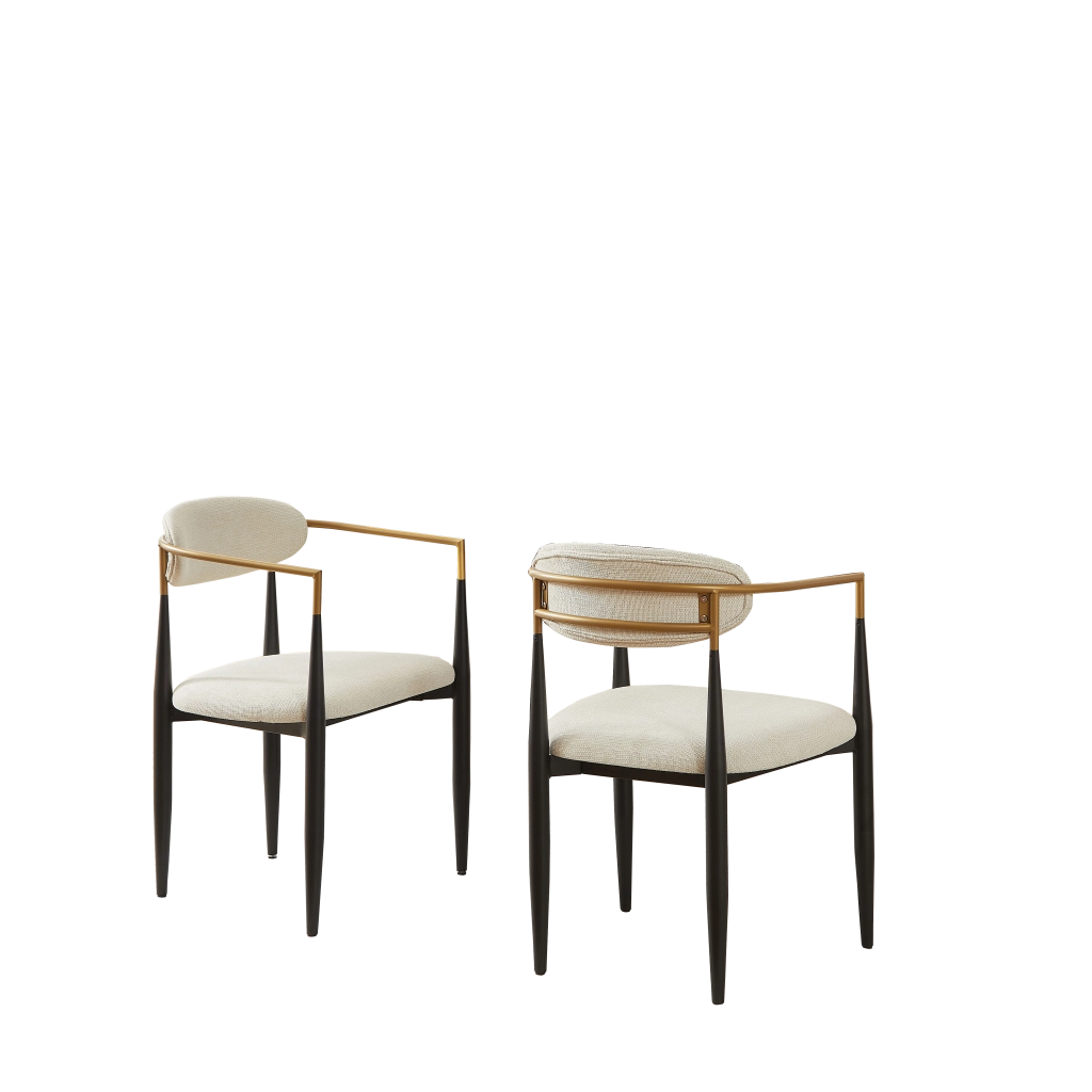 Sedia imbottita con cuscino beige e cornice metallica nera e oro - Zephmum- Set da 2 pezzi