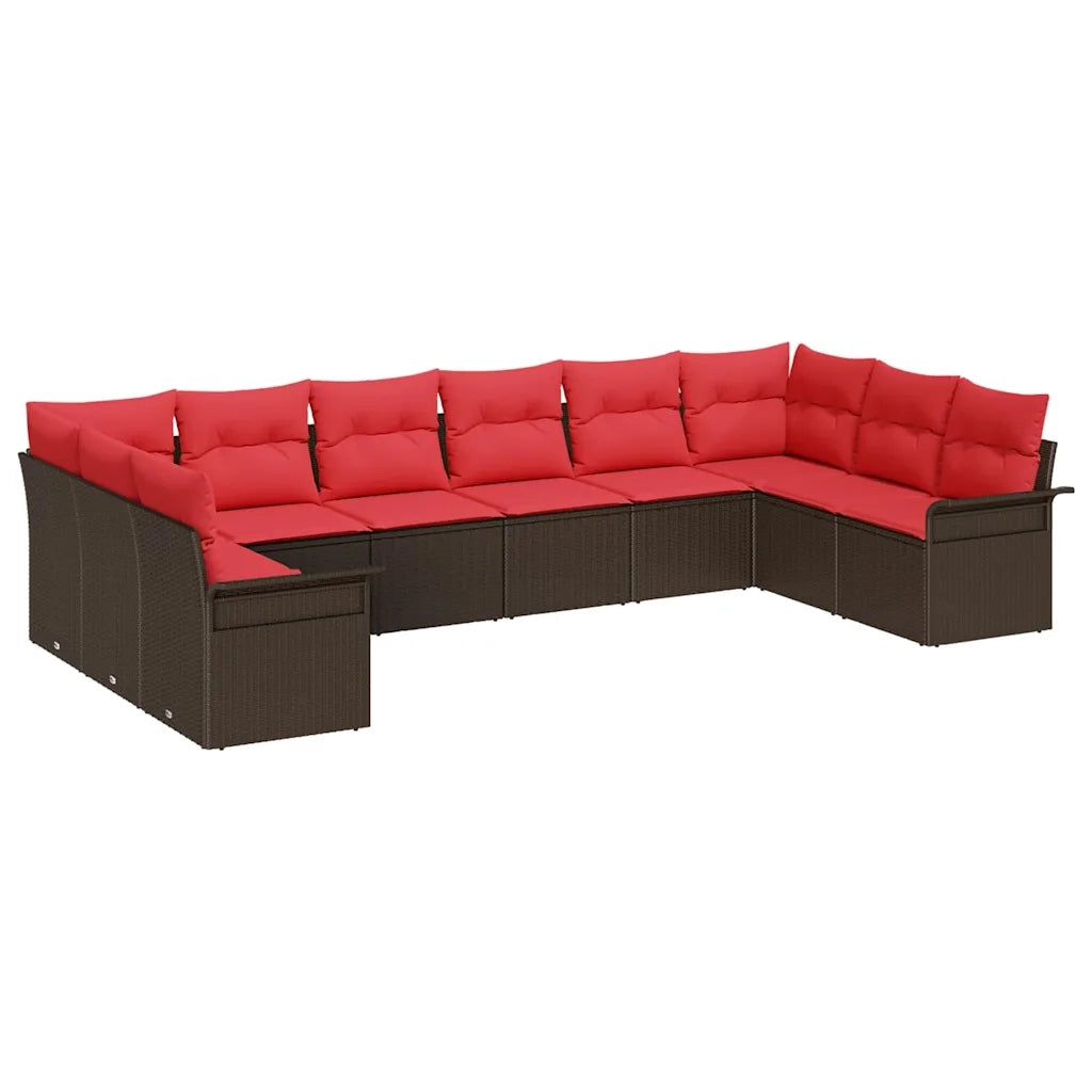 Set Divano da Giardino con cuscino 10 pcs Marrone polyrattan 3345544