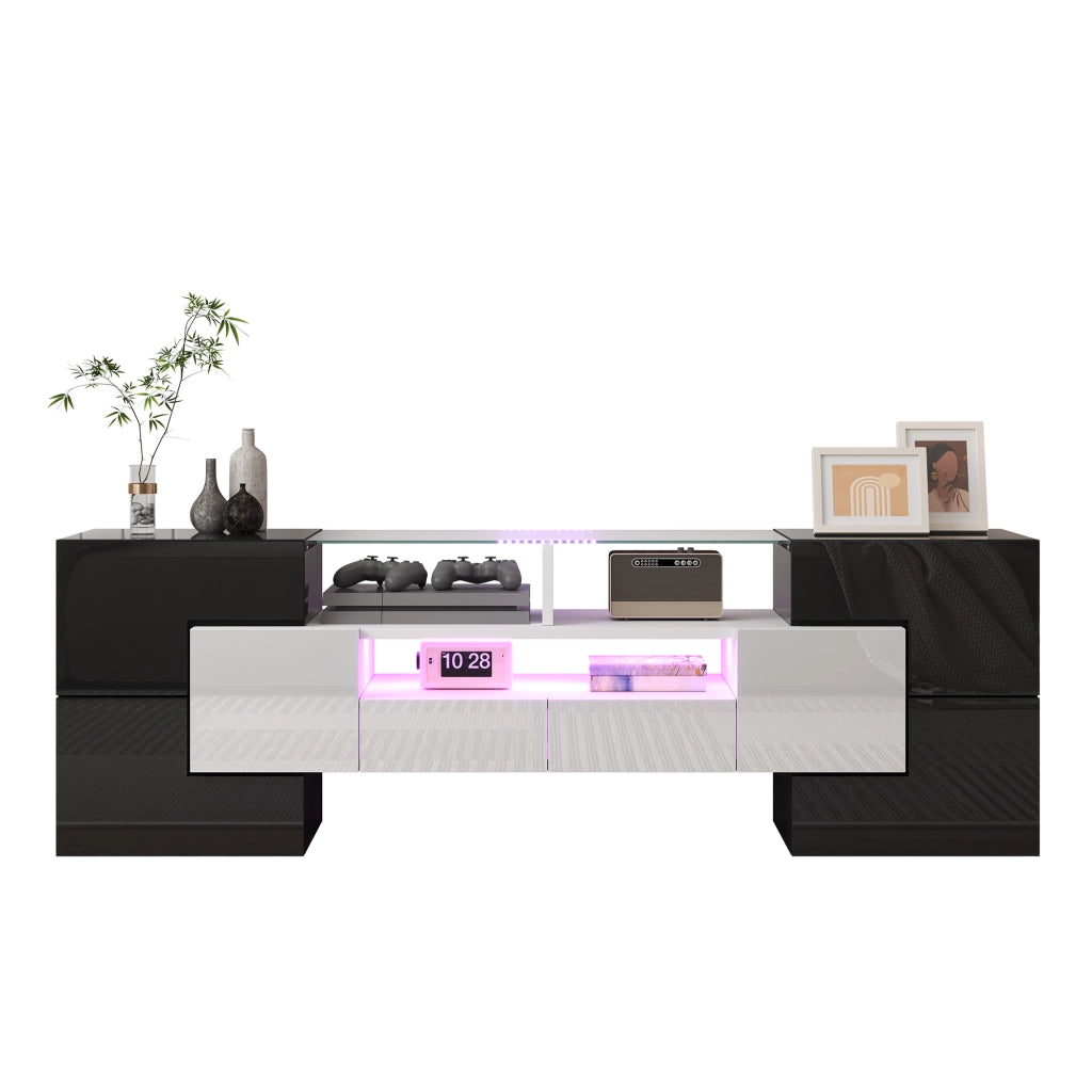 Mobile TV elegante - Zephmum - 145 cm - Bianco lucido - LED