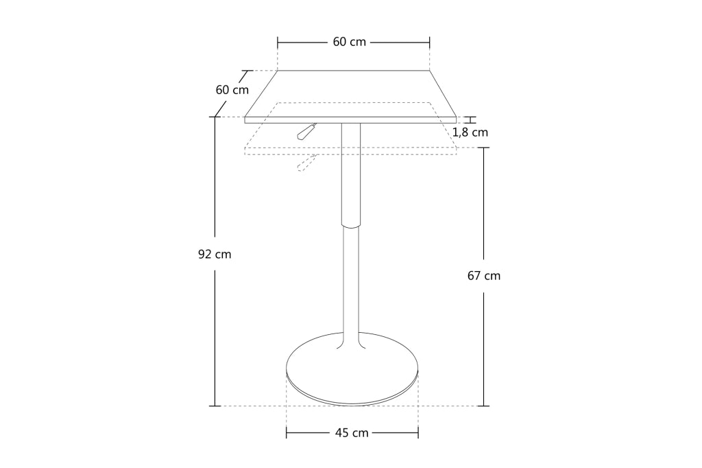 Tavolo regolabile in altezza quadrato 60x60 bianco, tavolo alto da bar - Romeo TQ08-6.6ROAR