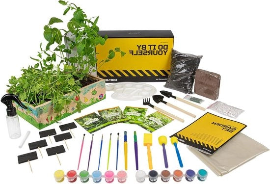 Kit di Giardinaggio Completo per Bambini con Semi di Erbe Strumenti in Legno Pittura per Terra e Box per Crescere - Regalo Creativo per Ragazzi e Ragazze - Kit per la Crescita delle Piante