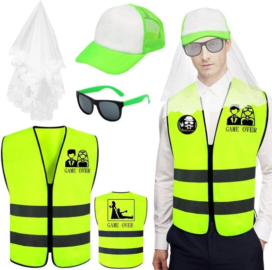 Costume da Sposo per Festa di Sposi con Cappello, Sciarpa e Badges