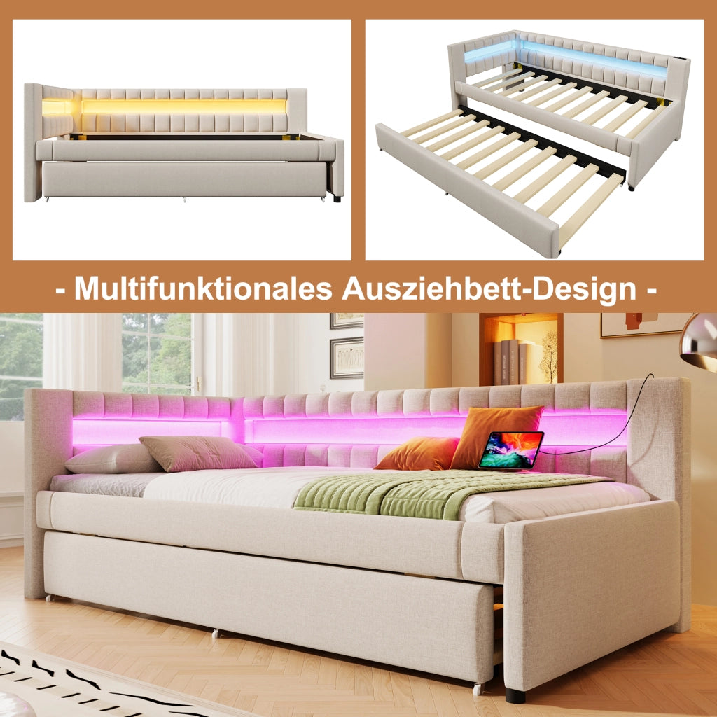 LETTO Estraibile 90x200 cm Beige in Lino