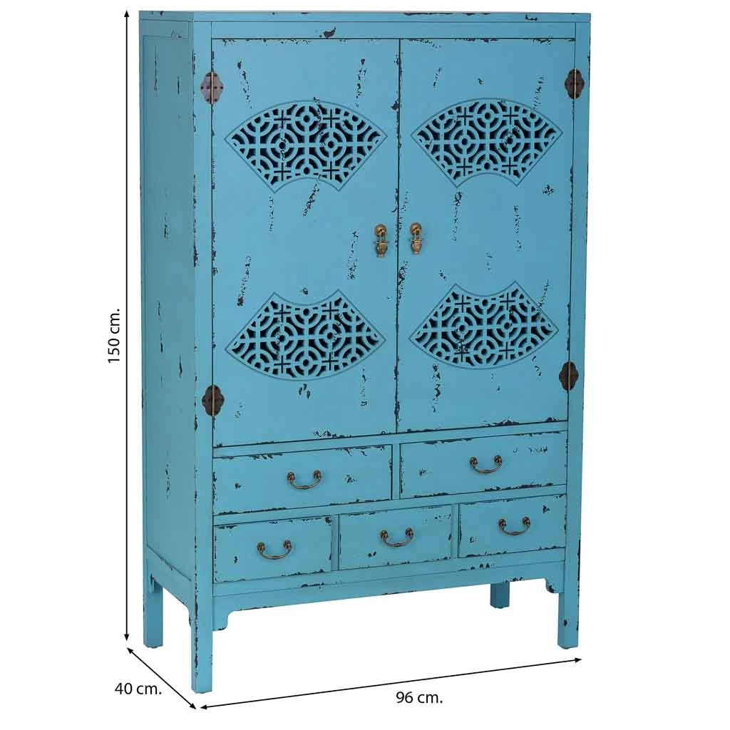 Armadio in legno invecchiato blu 96x40x150h cm