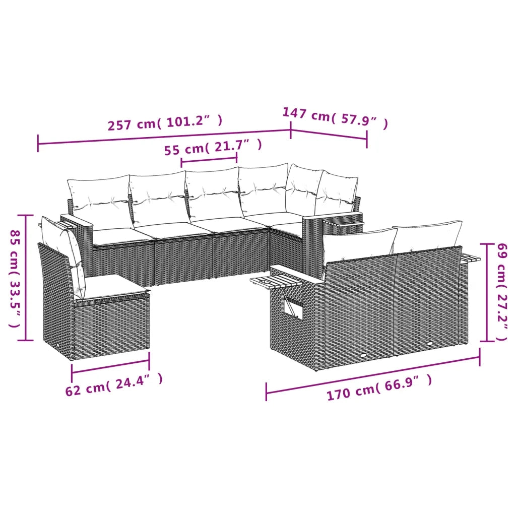 Set Divano da Giardino 8 pz con Cuscini Beige in Polyrattan 3259406