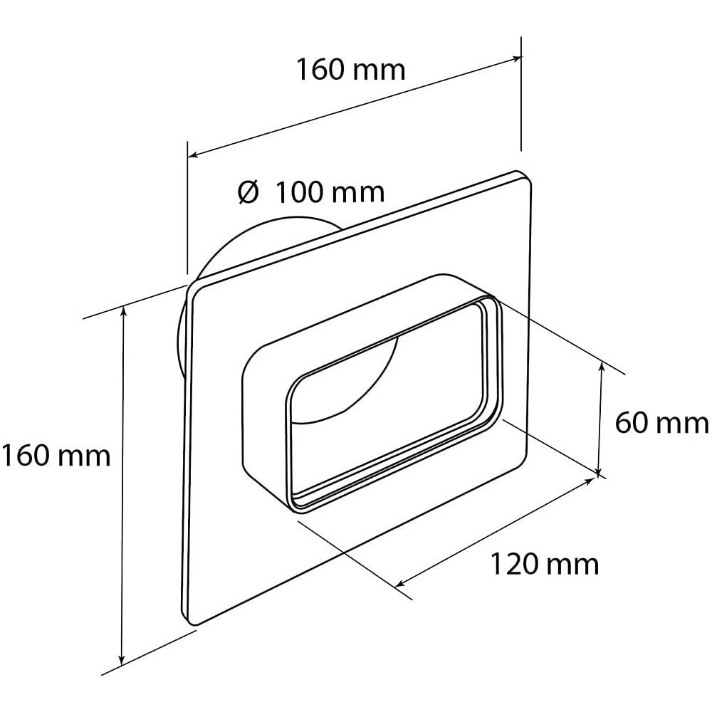 First da 100 a 120x60mm placca per passaggio a muro per tubi aerazione cappa