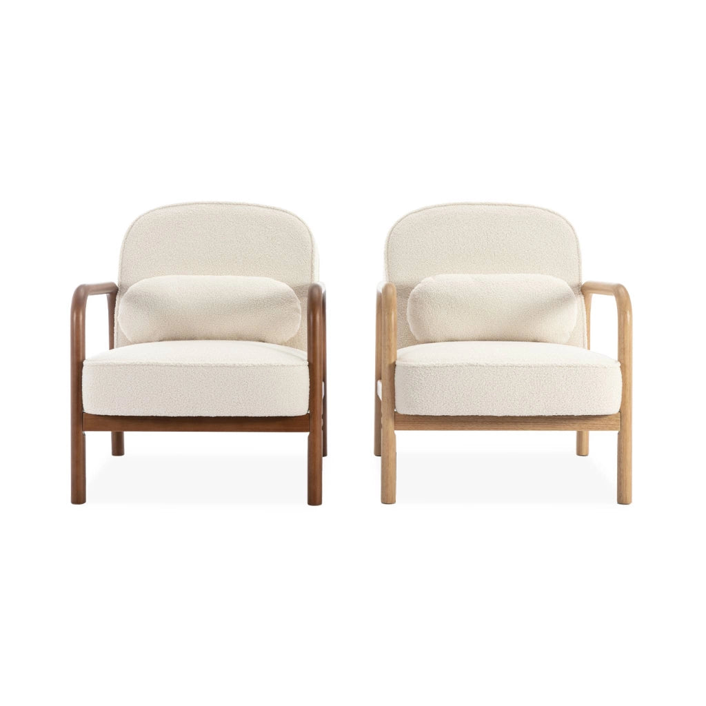 Poltrona scandinava in legno di hevea tinto noce, crema