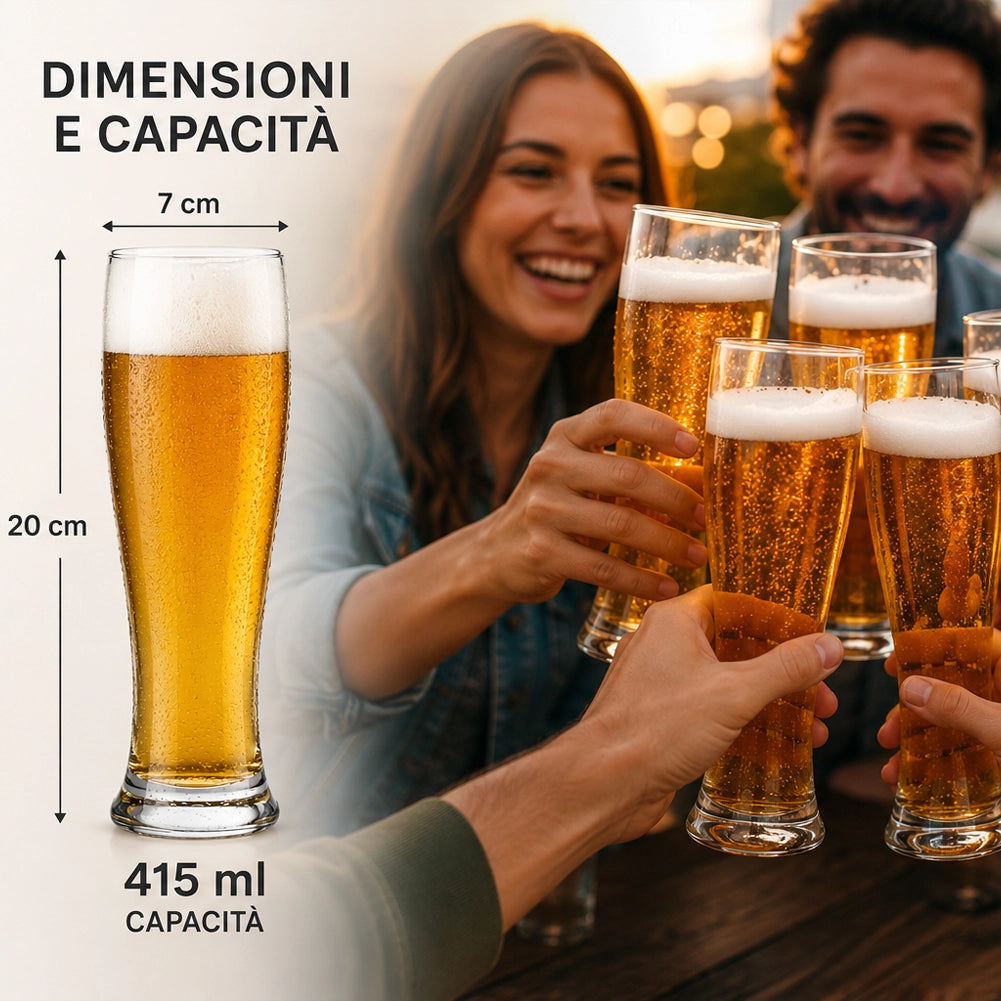 Set 6 Bicchieri da Birra 145 Ml Bicchiere Lungo per Bevande 7x20 cm in Vetro