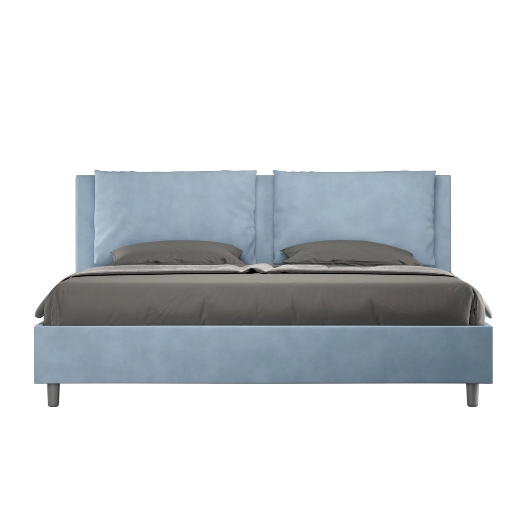 BS COM Letto senza rete imbottito 180x210 microfibra azzurro