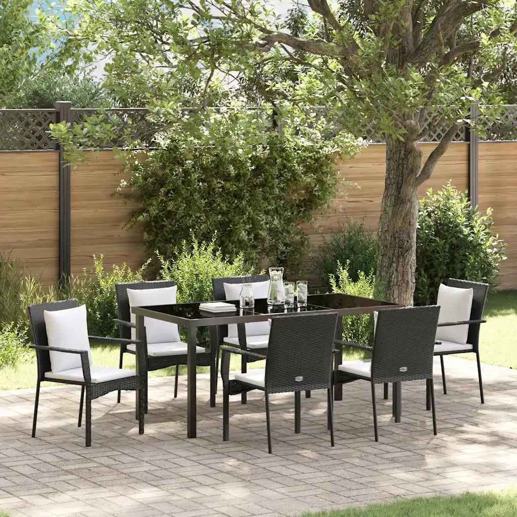Set da Pranzo per Giardino con cuscino 7 pcs Nero polyrattan 3380076