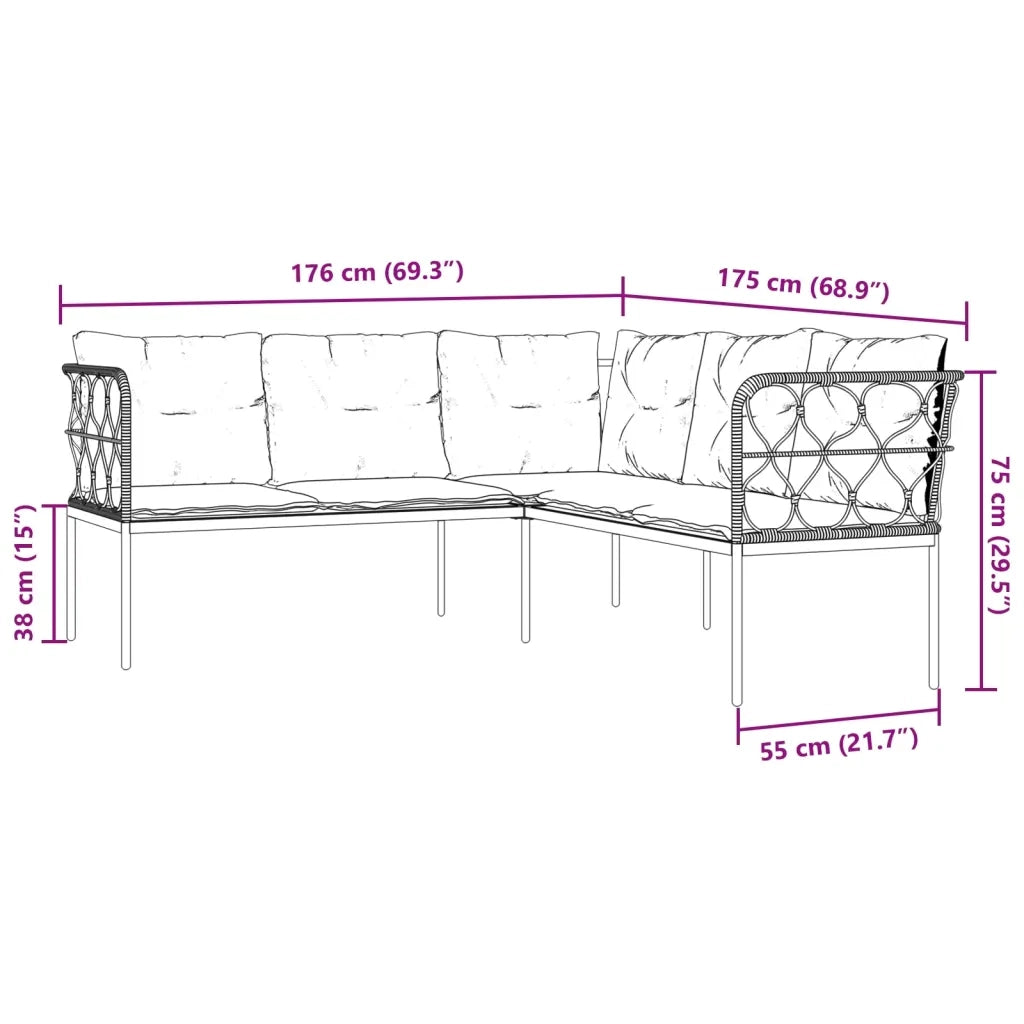 Divano Giardino con Cuscini Forma a L-Sofa da Giardino-Divanetto da esterno Nero Acciaio e Textilene 514957