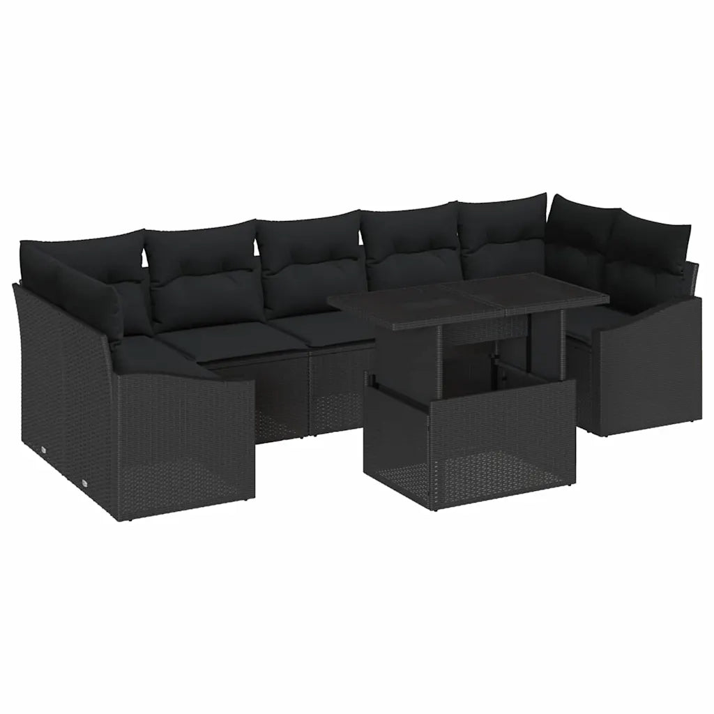 Set Divano da Giardino con cuscino 8 pcs Nero polyrattan 3348959