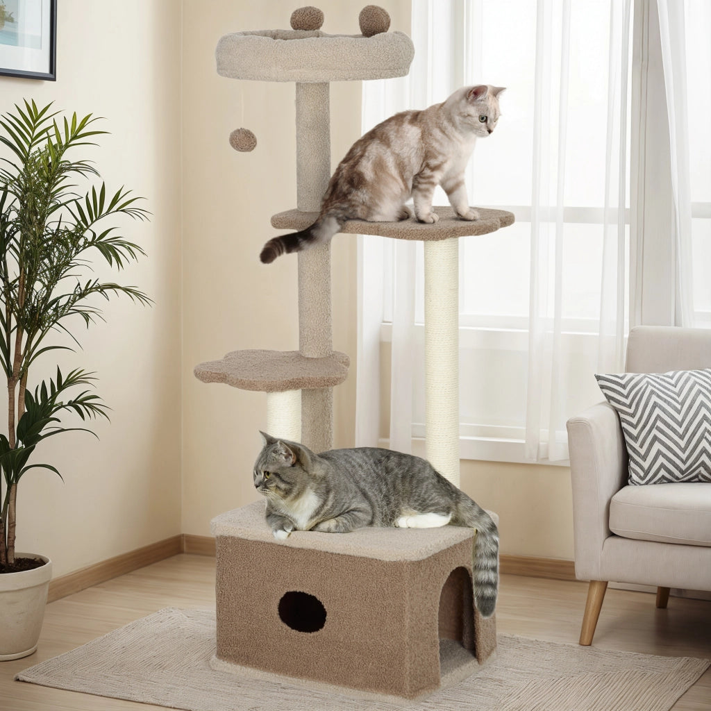 Albero tiragraffi per gatti con piattaforme e nido ¨C Minimal ¨C 133 cm