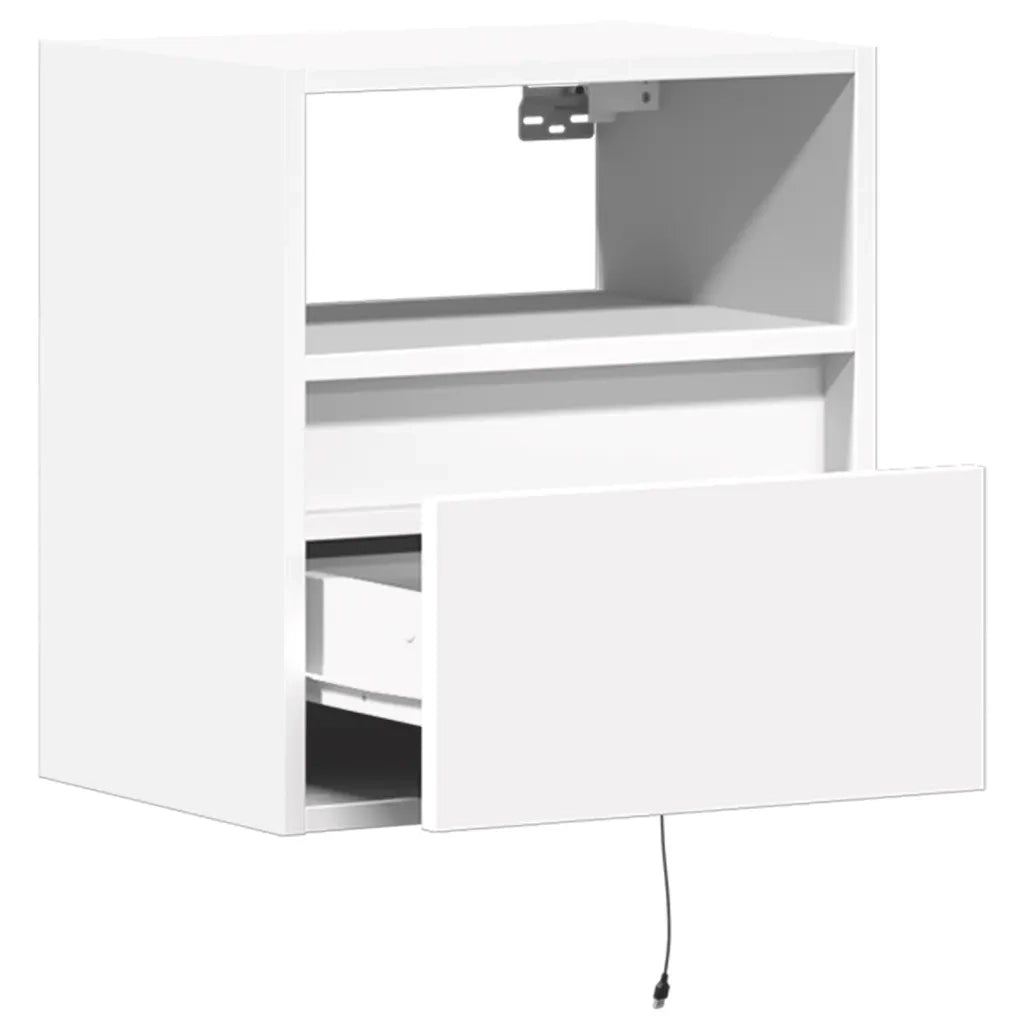 Comodino | Armadio da Notte | Mobiletto da notte a Parete con Luci LED Bianco