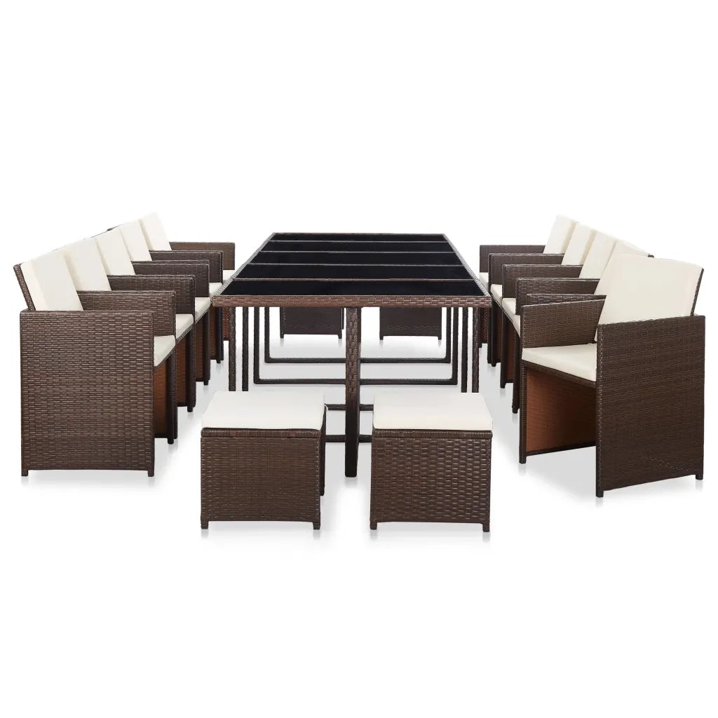Set da Pranzo da Giardino 15 pz con Cuscini Polyrattan Marrone 46421