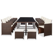Set da Pranzo da Giardino 15 pz con Cuscini Polyrattan Marrone 46421