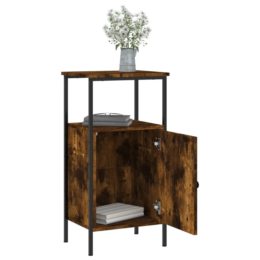 Comodino | Armadio da Notte | Mobiletto da notte Rovere Fumo 41x31x80 cm Legno Multistrato