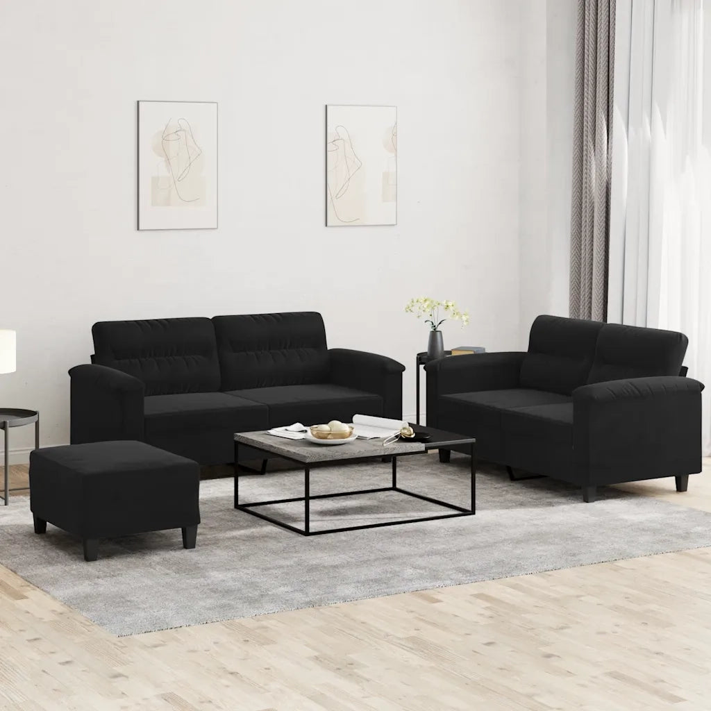 Set Divani 3 pz con Cuscini Nero in Tessuto Microfibra 3202323