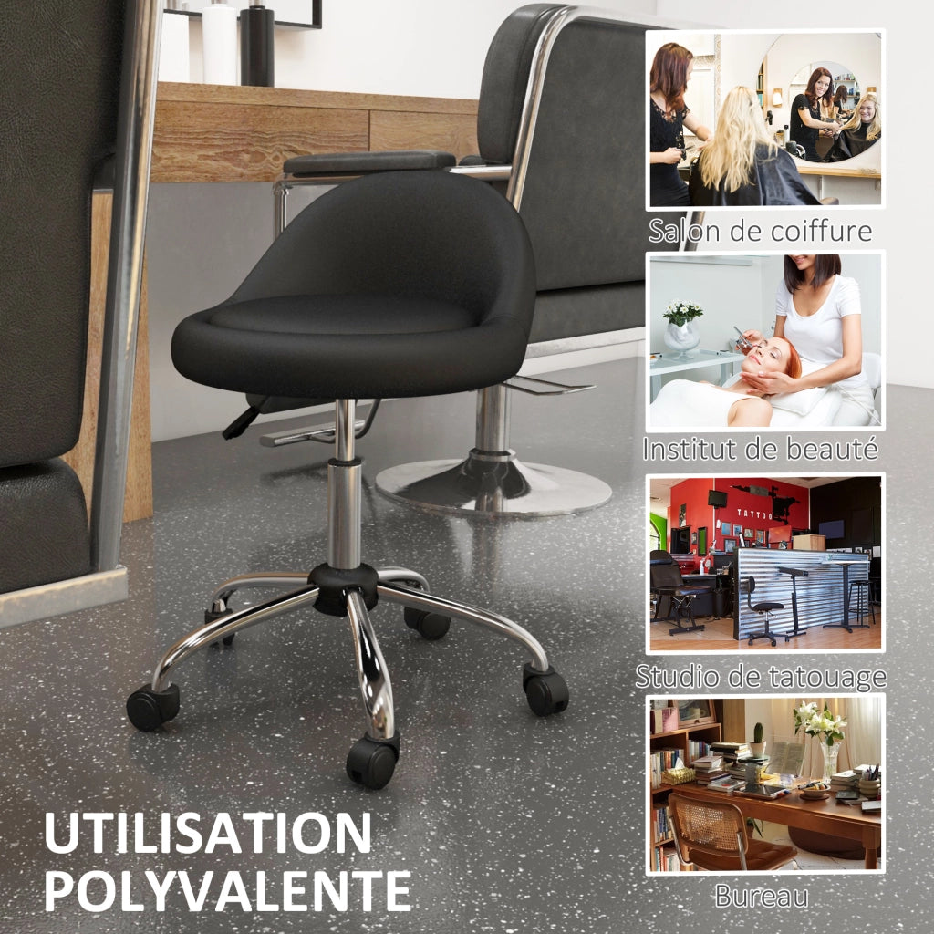 Sgabello da lavoro girevole con rotelle ¨C zephmum ¨C nero altezza regolabile 53-73 cm