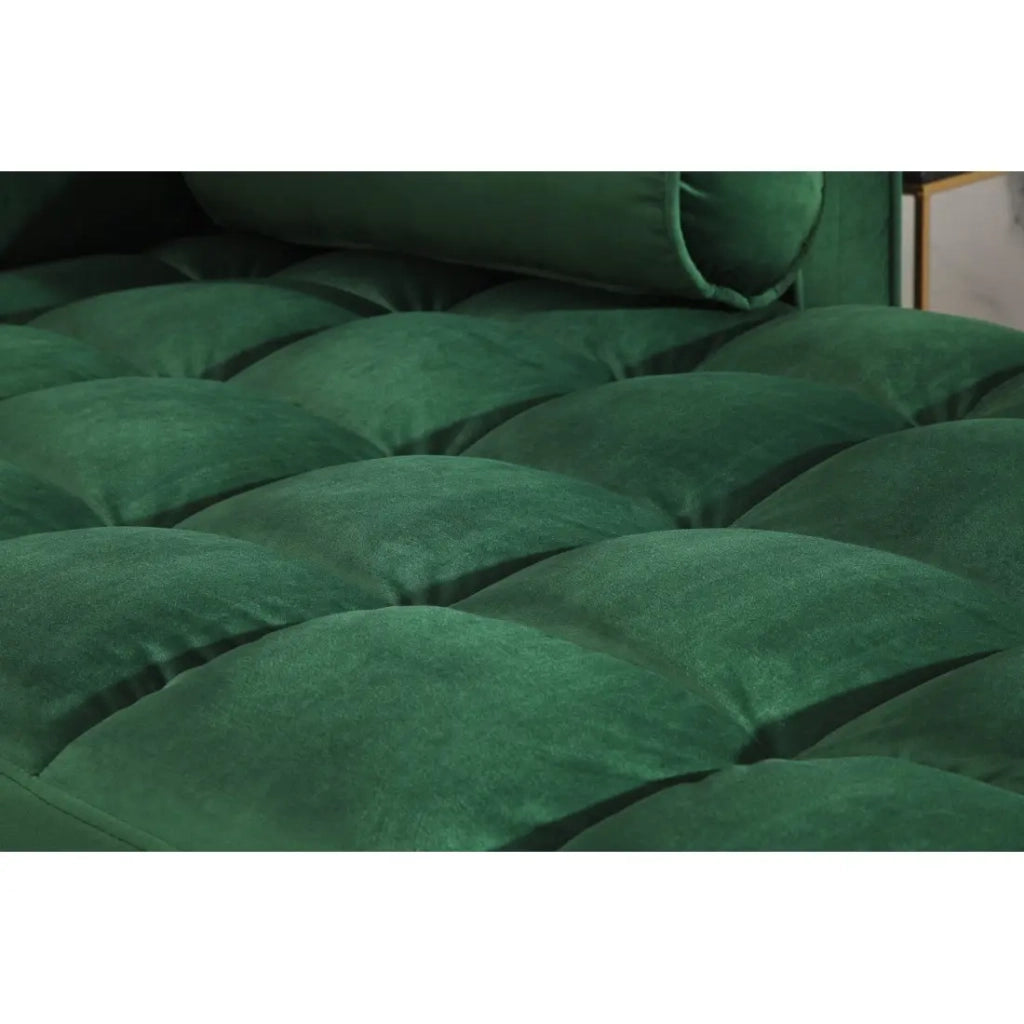 Divano ad angolo KOLIRI verde smeraldo – 4 posti – Angolo destro – Divano di design in velluto e legno massiccio