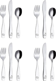 Set di posate per bambini - 12 pezzi - Acciaio inossidabile - Disegno inciso
