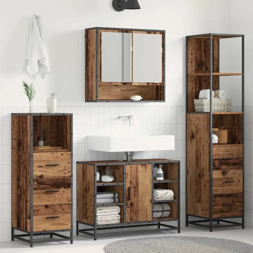 Set di mobili per il bagno con cassetto 4 pcs Legno vecchio