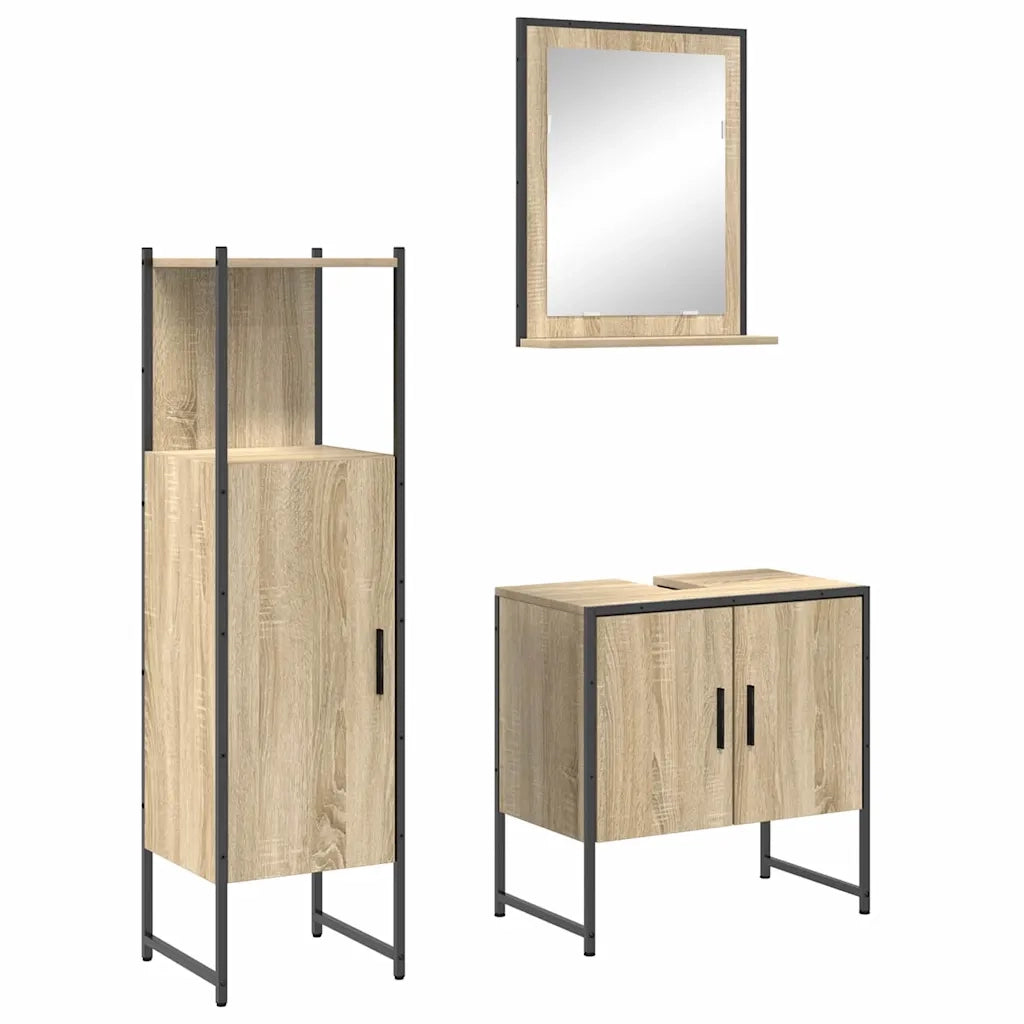 Set di mobili per il bagno 3 pcs Marrone Legno multistrato