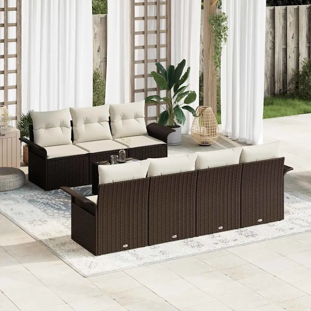 Set Divano da Giardino 8 pcs Marrone e Crema polyrattan