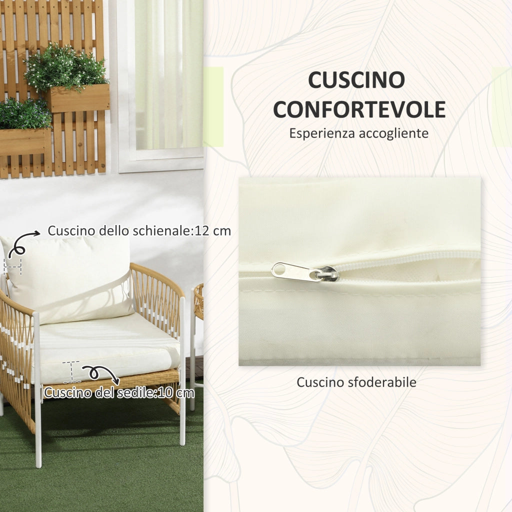 Set da Giardino 3 Pezzi in Rattan con Tavolino e Cuscini ¨C zephmum ¨C Giallo