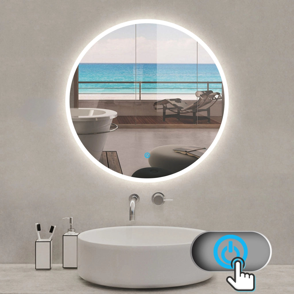 Aica Specchio da bagno rotondo con LED 70 x 70 cm + antiappannamento + interruttore a sfioramento