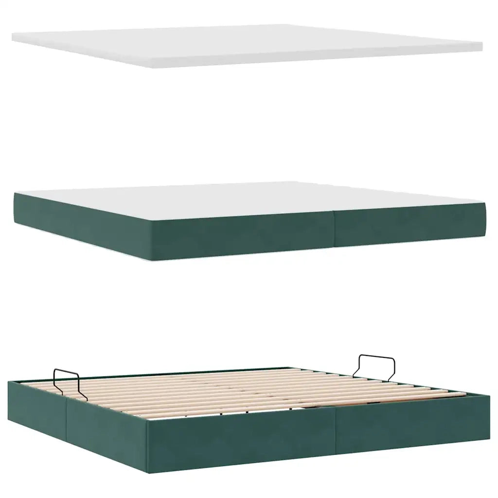 Letto con contenitore e LED Verde Scuro 200 x 200 cm Velluto 3372810
