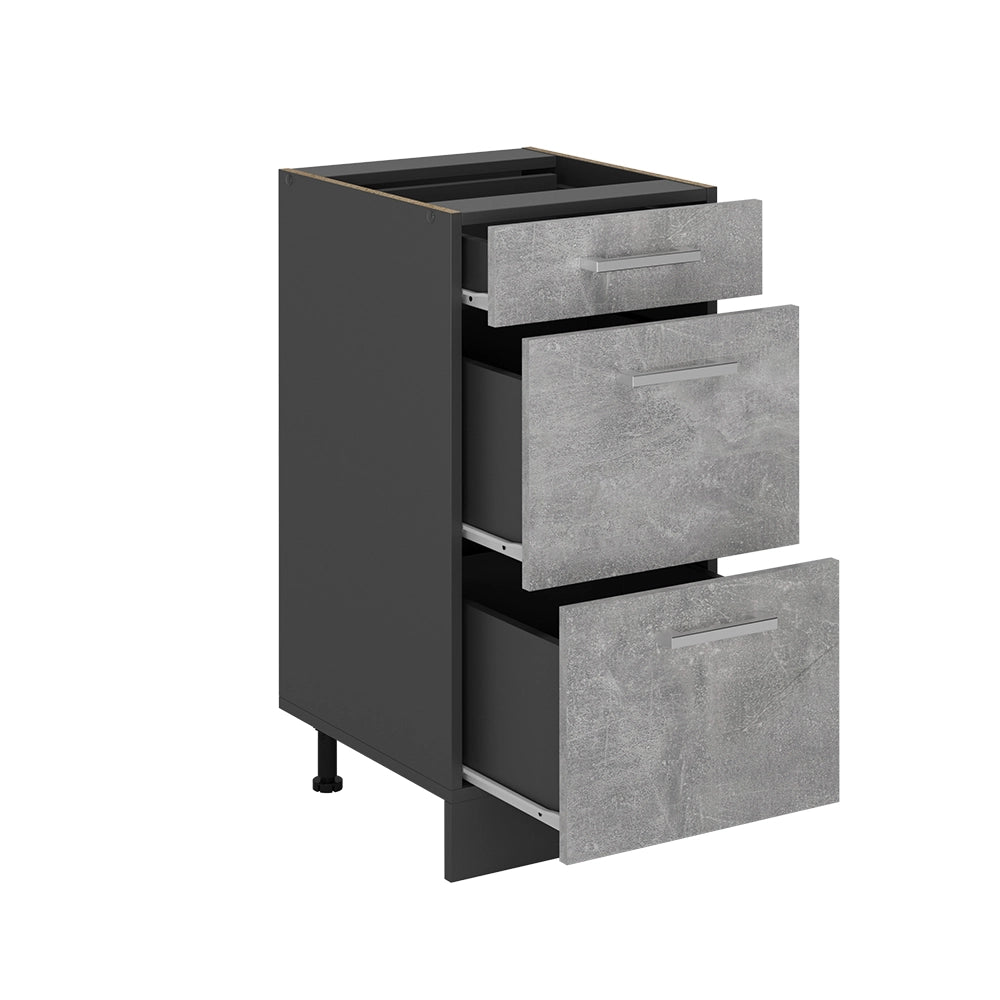 Mobiletto base per cucina R-Line Calcestruzzo/Antracite 40 cm con cassetti, PL Rovere Vicco