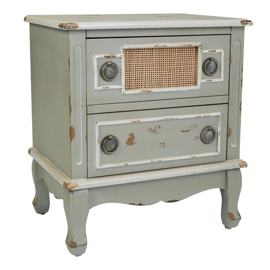 Comodino in legno e rattan di bambù, dimensioni 50x36x56,5 cm.