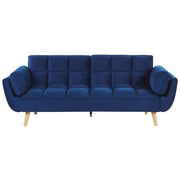 Divano Letto Tessuto Velluto Blu Navy Gambe In Legno A 3 Posti Imbottitura In Schiuma Imbottitura Biscuit Schienale Diviso